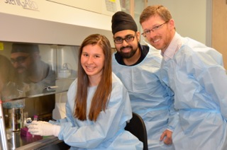 In the lab: Nicole Ticea, Gursev Anmole (SFU Grad student), and Dr. Mark Brockman (SFU Faculty mentor)